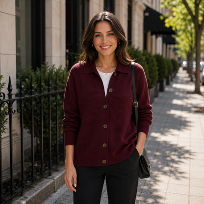 Collared Long Sleeve Cardigan with Button Front