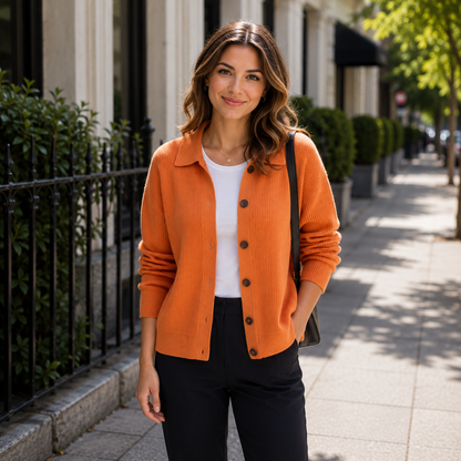 Collared Long Sleeve Cardigan with Button Front