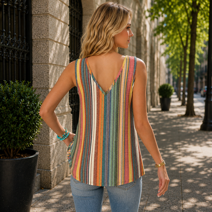 Knotted Shoulder Striped V-Neck Tank Top