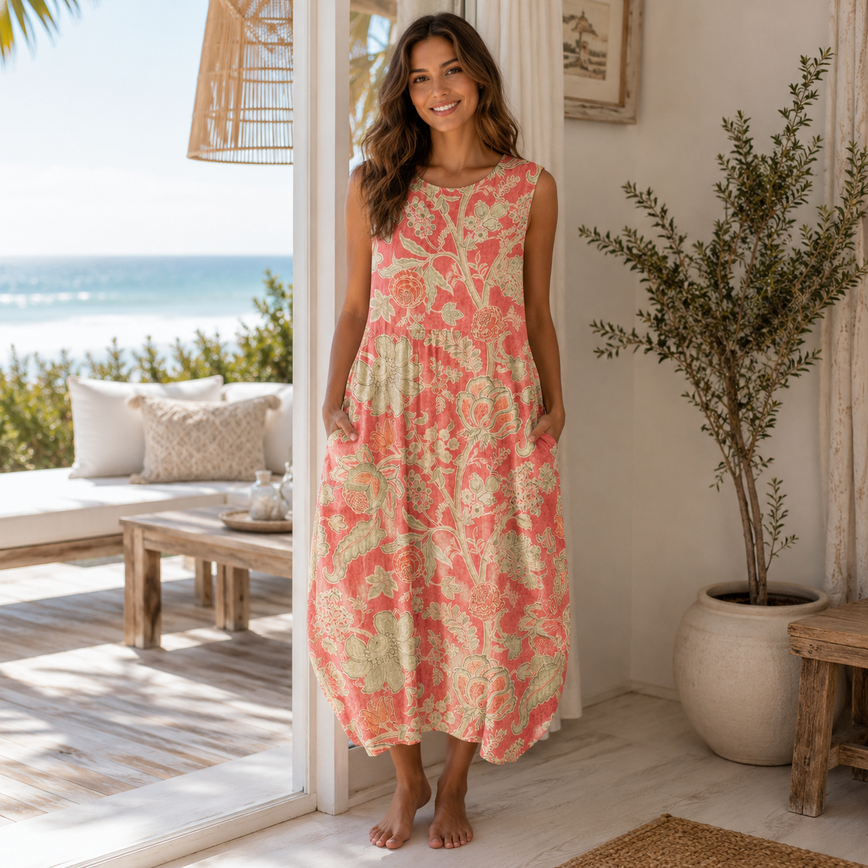 Flowy Beach Dress with Elegant Artistic Design
