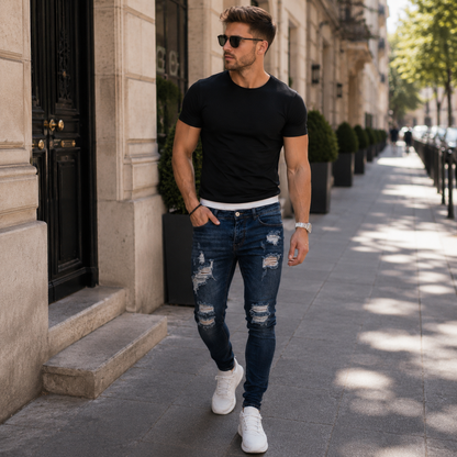 Trend Forward Skinny Jeans with Statement Ripped Accents