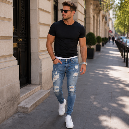 Trend Forward Skinny Jeans with Statement Ripped Accents