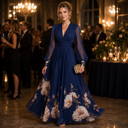 Chic Maxi Dress with Graceful Pleats and Soft Movement