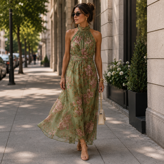 Elegant Maxi Dress with Romantic Floral Design