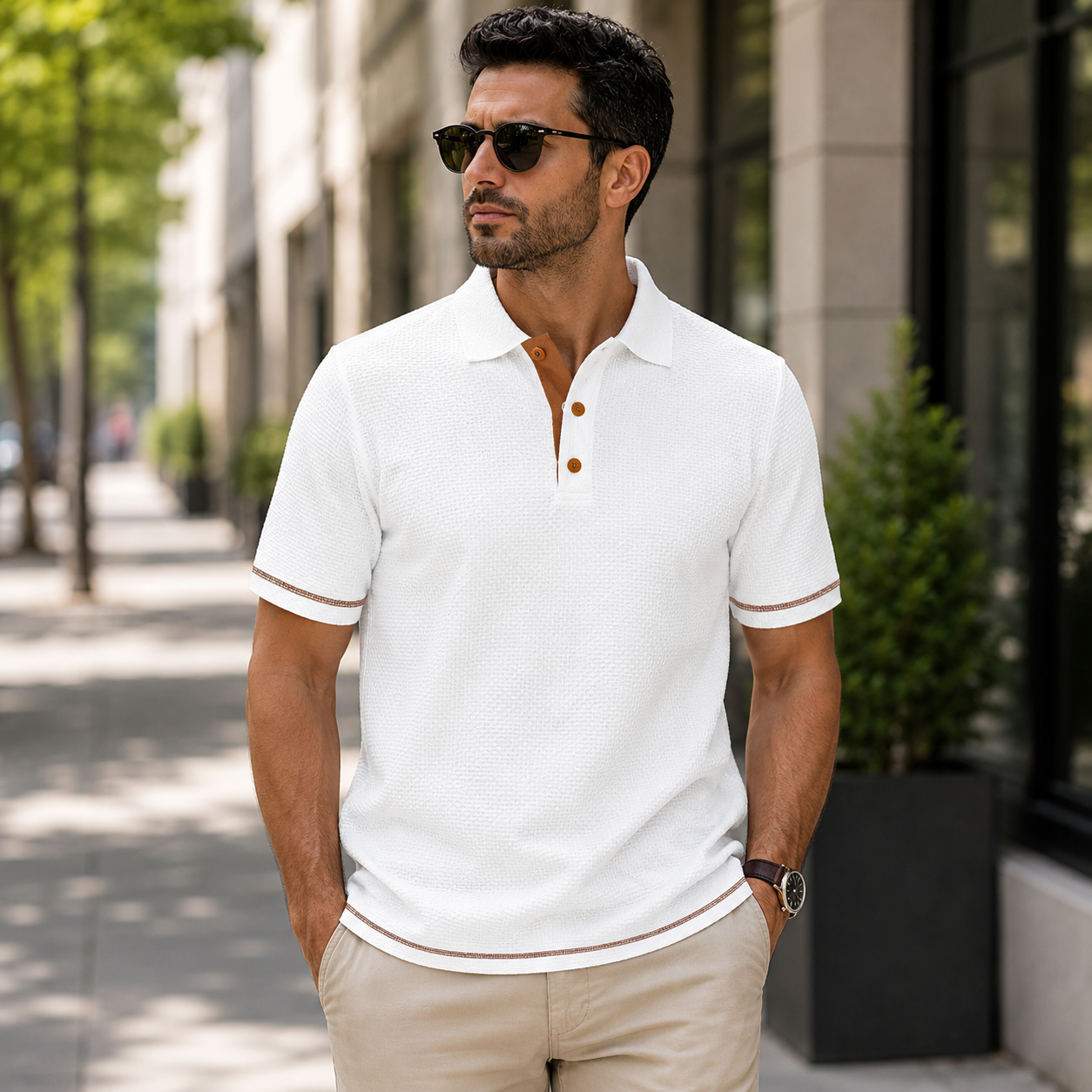 Textured Polo Shirt with Effortless Smart Casual Appeal