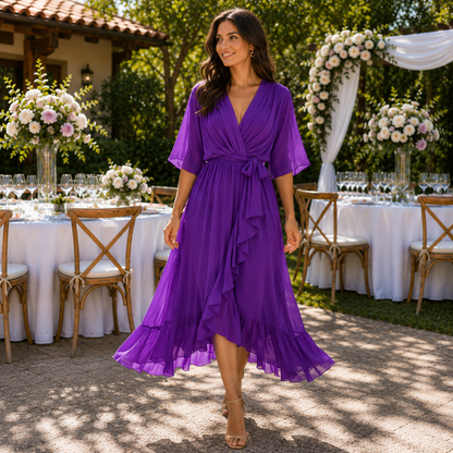 Refined Midi Dress with Feminine Tie Waist Detail