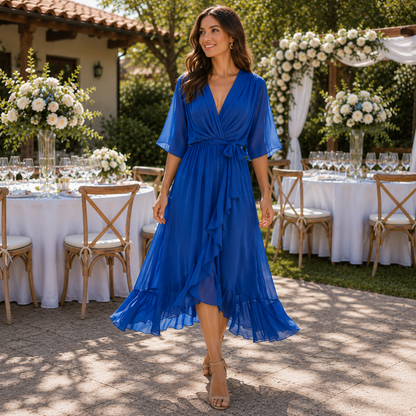 Refined Midi Dress with Feminine Tie Waist Detail