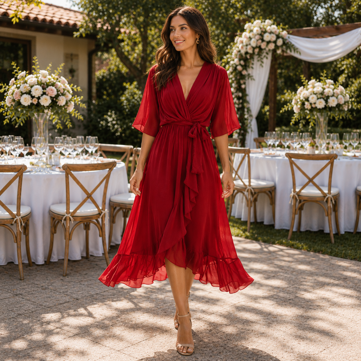 Refined Midi Dress with Feminine Tie Waist Detail