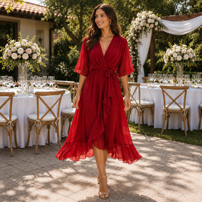 Refined Midi Dress with Feminine Tie Waist Detail