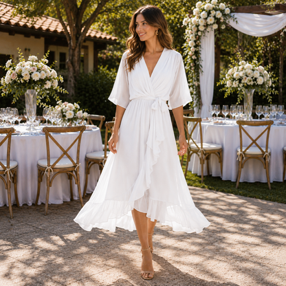 Refined Midi Dress with Feminine Tie Waist Detail