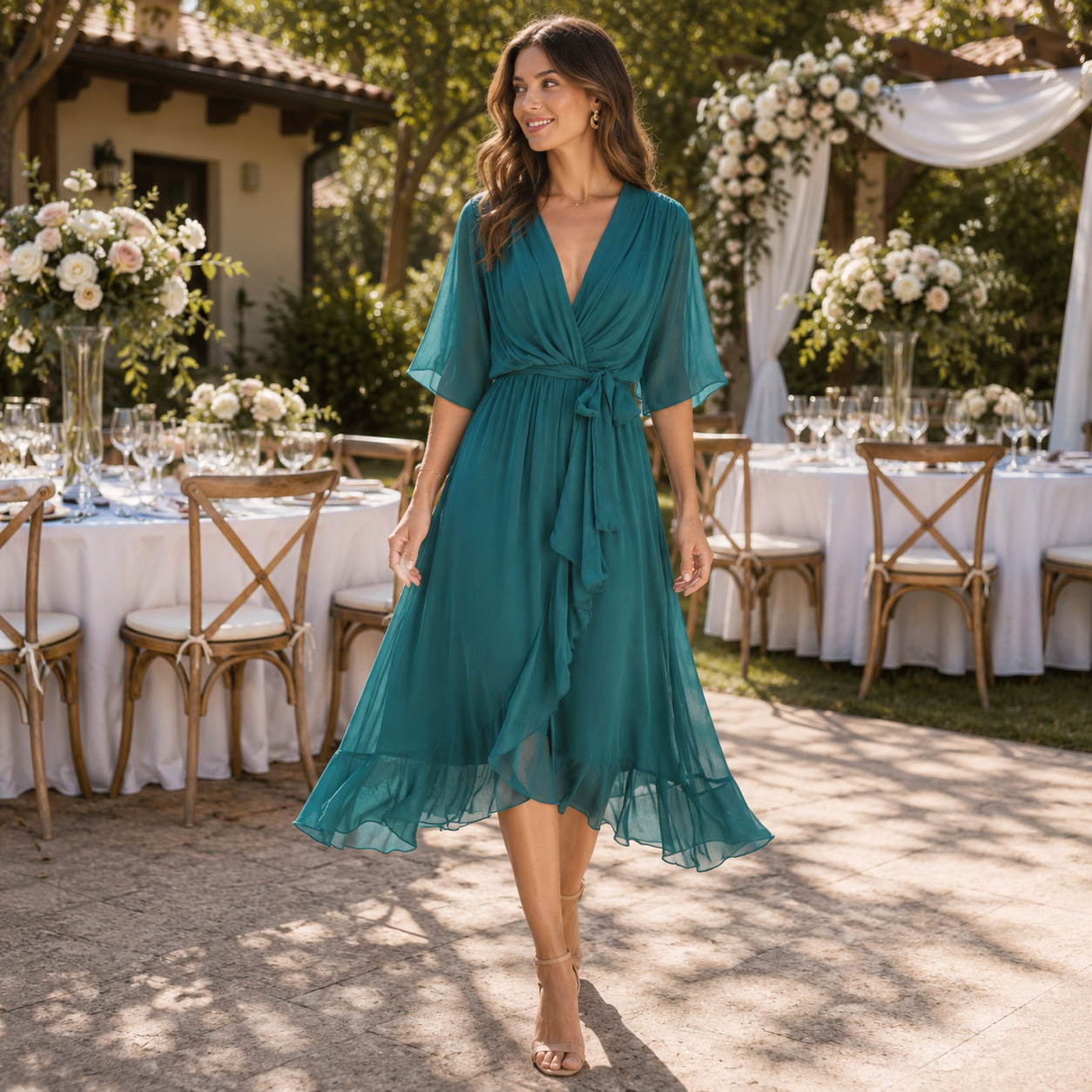 Refined Midi Dress with Feminine Tie Waist Detail