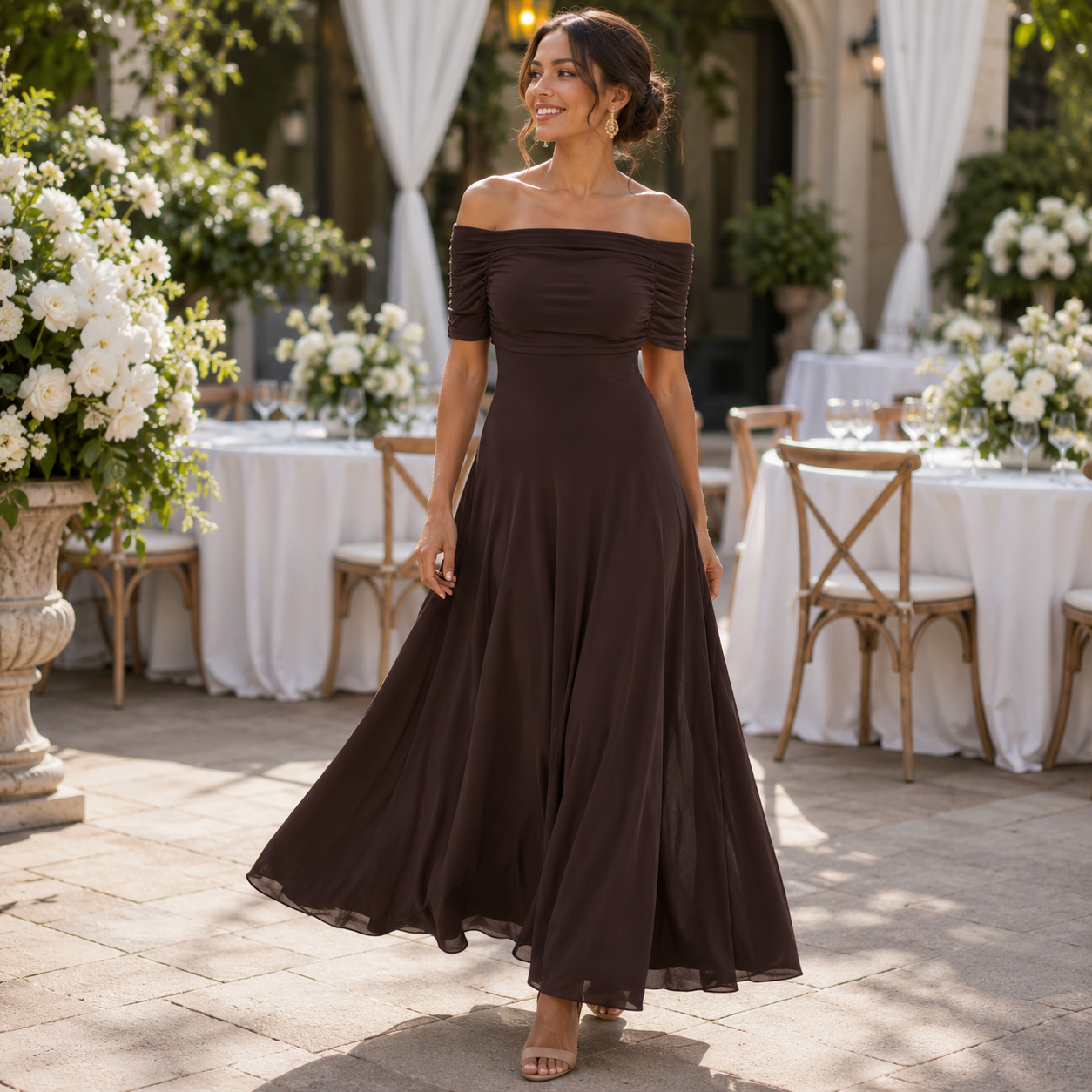 Sophisticated Midi Dress with Flattering Draped Silhouette