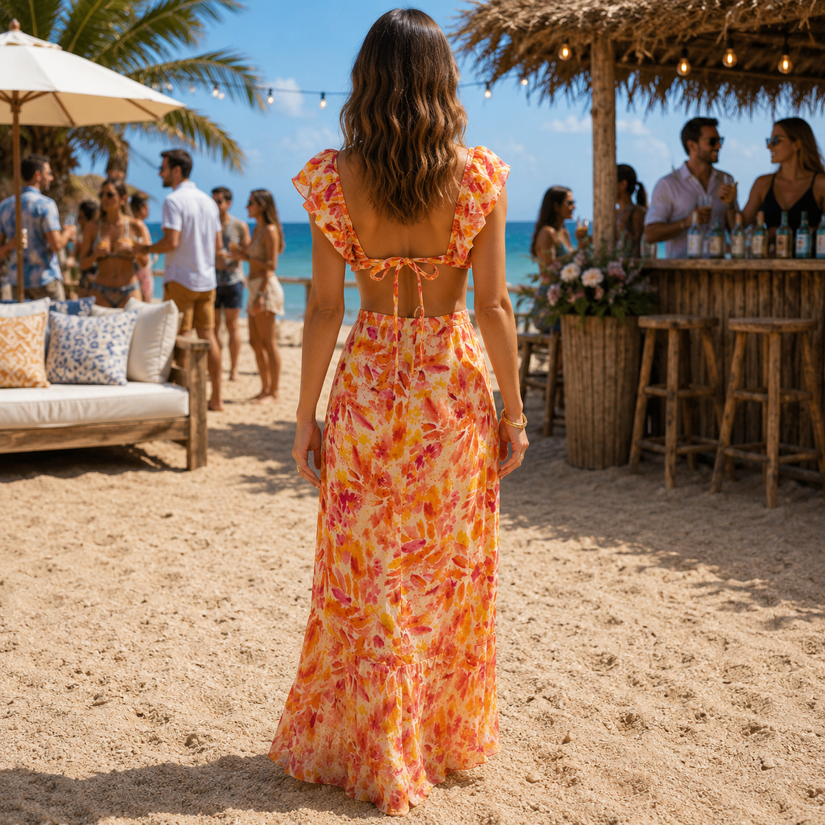 Graceful V-Neck Maxi Dress with Feminine Floral Charm