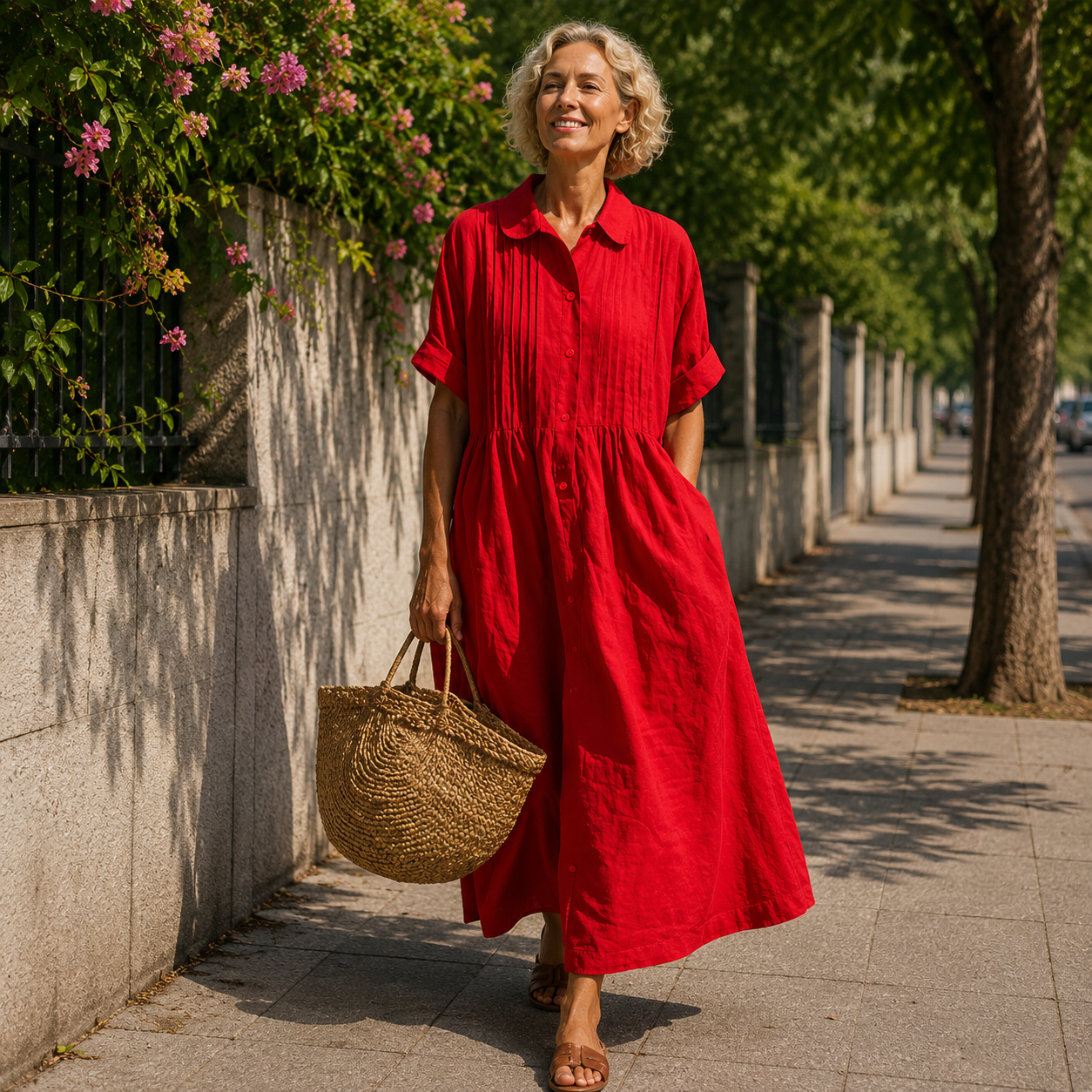 Midi Shirt Dress With Button Front
