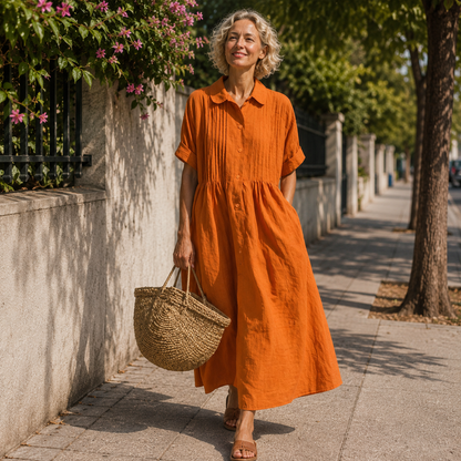 Midi Shirt Dress With Button Front