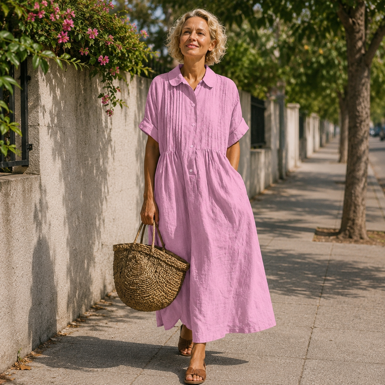Midi Shirt Dress With Button Front