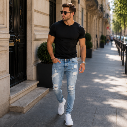 Trend Forward Skinny Jeans with Statement Ripped Accents