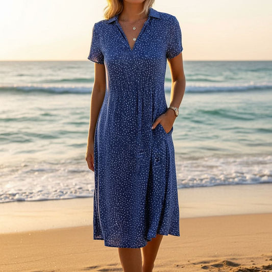 Chic Polka Dot Dress - Short Sleeve V-Front Shirt Collar Summer Dresses 2
