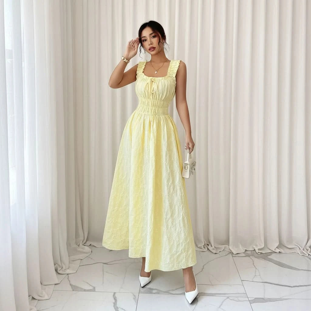 Chic Yellow Smocked Midi Dress - Women's Summer Dress for Beach Parties 1