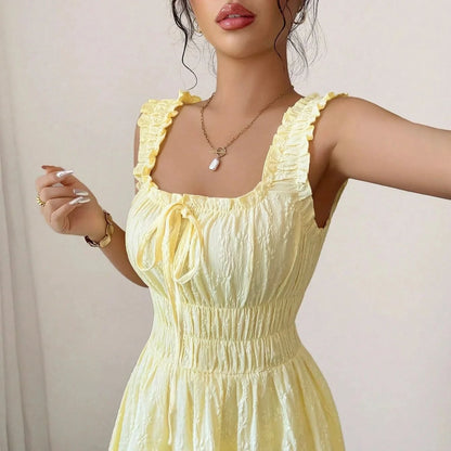 Chic Yellow Smocked Midi Dress - Women's Summer Dress for Beach Parties 4