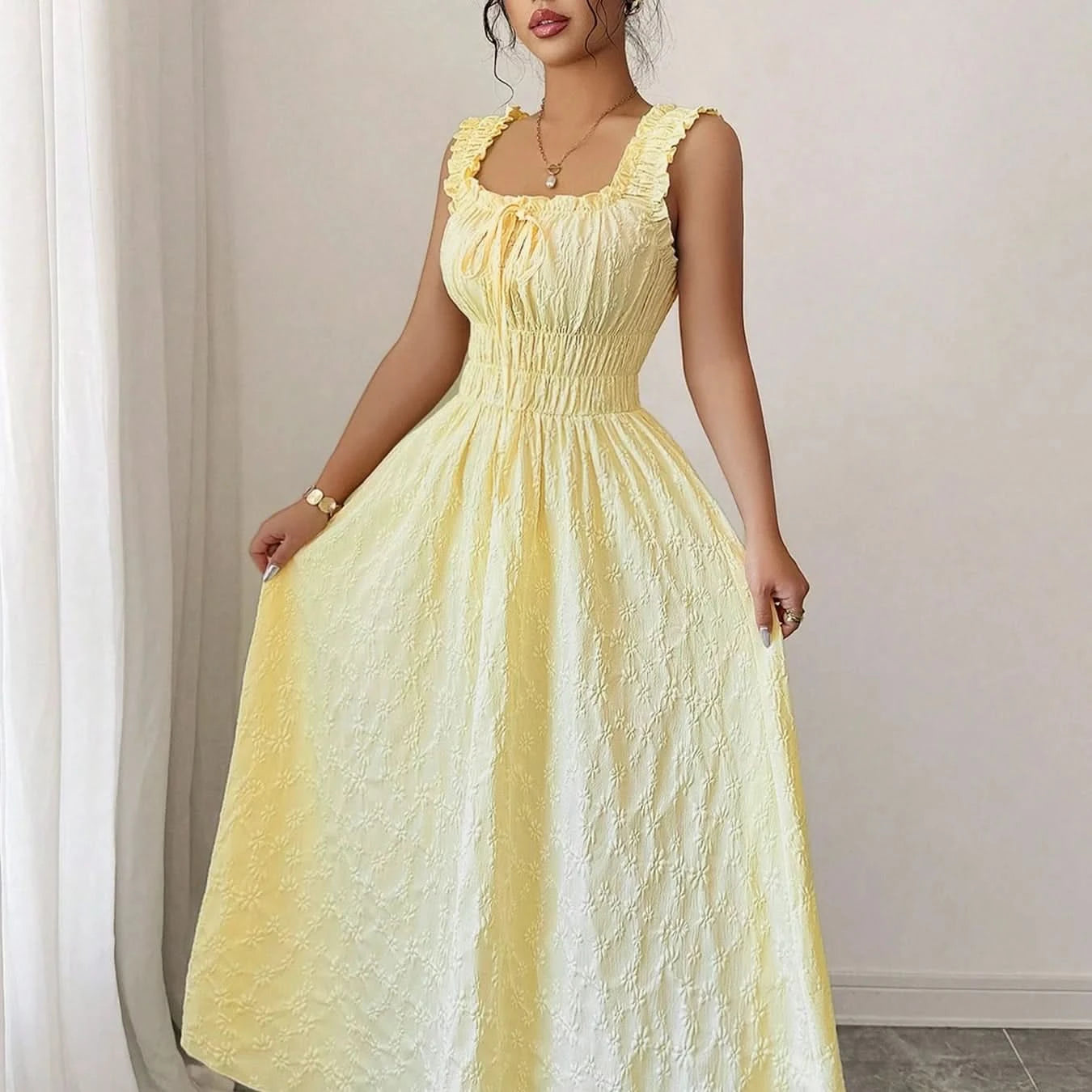 Chic Yellow Smocked Midi Dress - Women's Summer Dress for Beach Parties 5