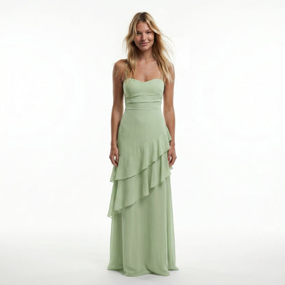 Chiffon Sheath Long Dress with Spaghetti Straps and Ruffle Detail 1