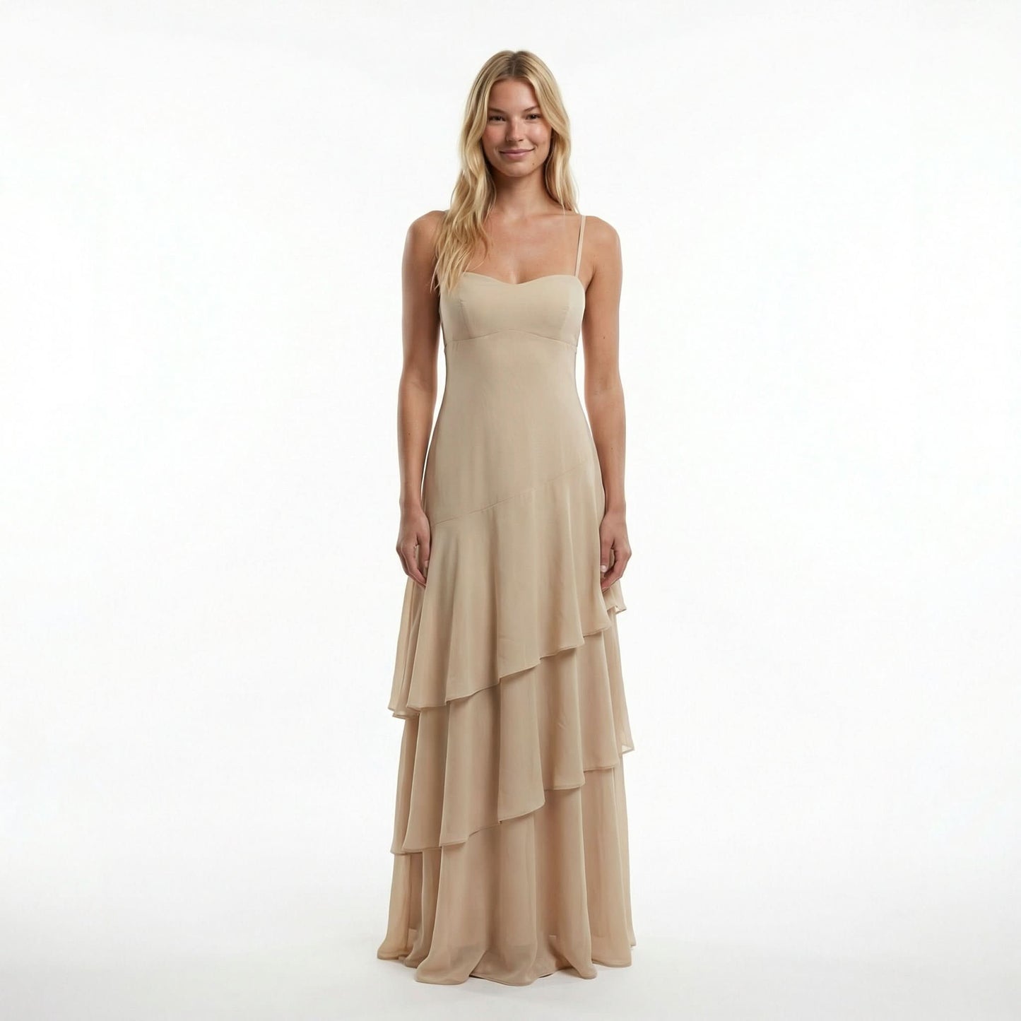 Chiffon Sheath Long Dress with Spaghetti Straps and Ruffle Detail 11