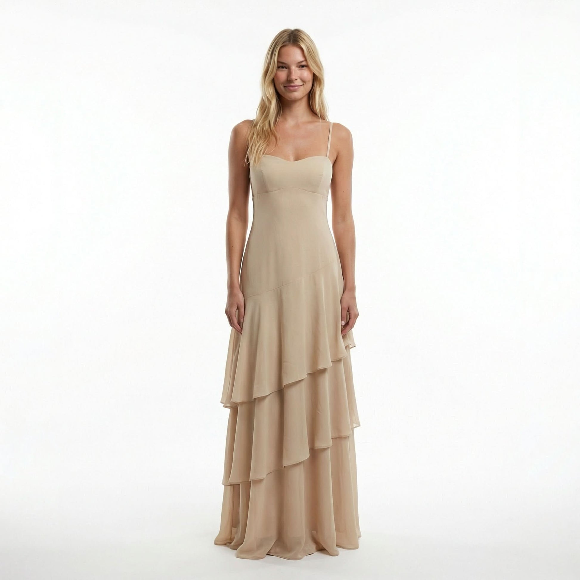 Chiffon Sheath Long Dress with Spaghetti Straps and Ruffle Detail 11
