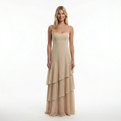 Chiffon Sheath Long Dress with Spaghetti Straps and Ruffle Detail 11