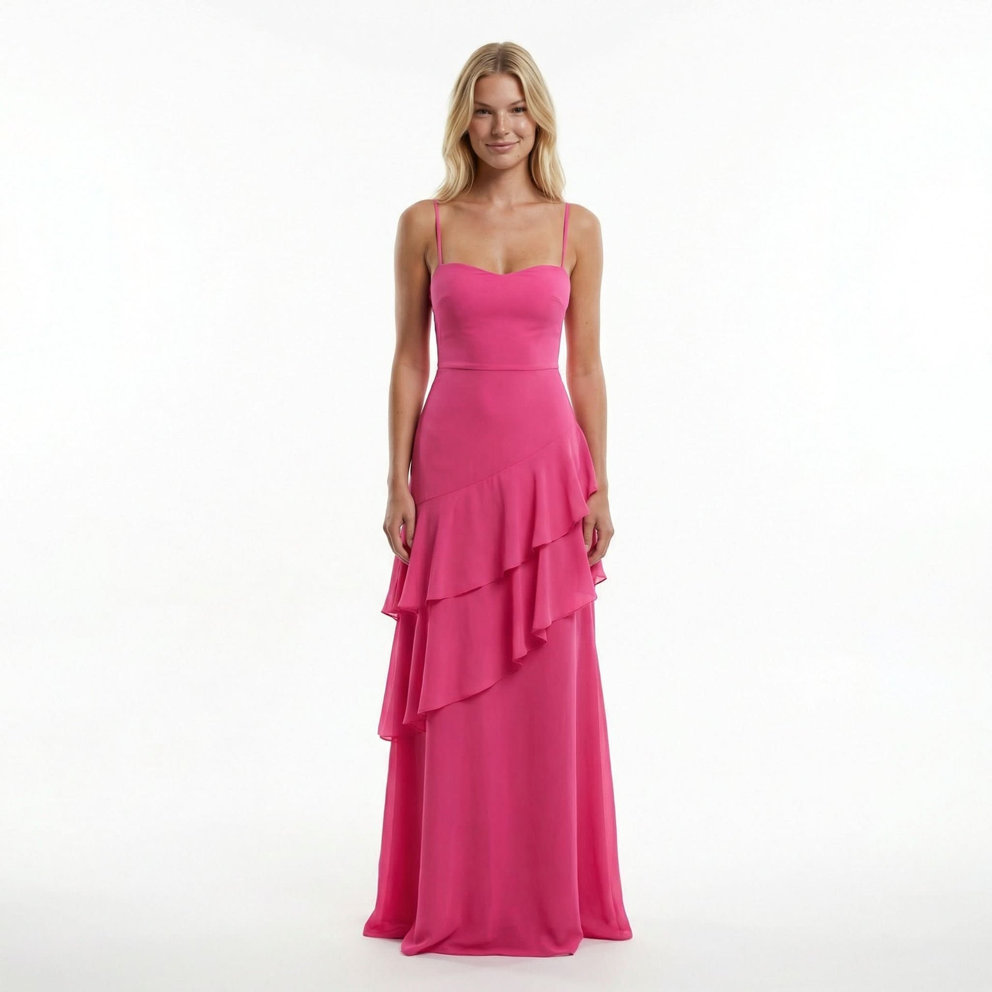 Chiffon Sheath Long Dress with Spaghetti Straps and Ruffle Detail 4