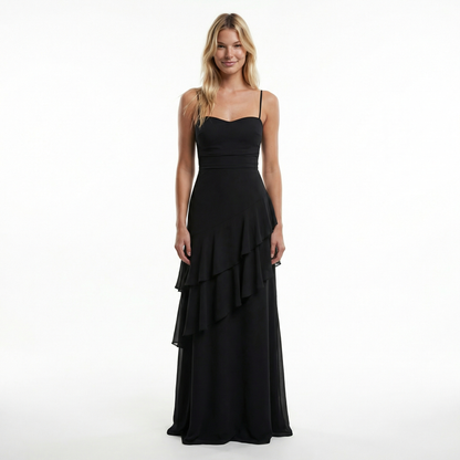 Chiffon Sheath Long Dress with Spaghetti Straps and Ruffle Detail 5