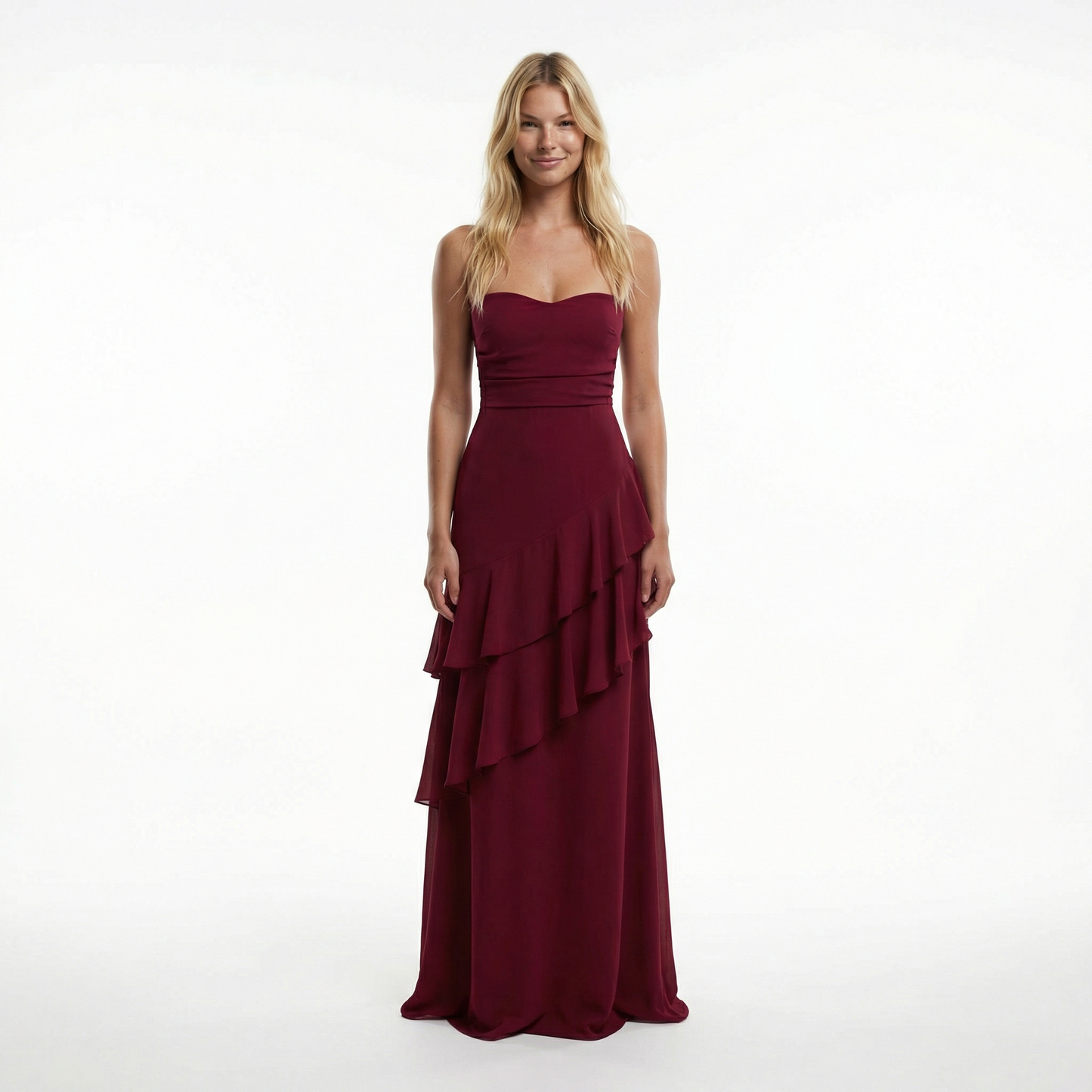 Chiffon Sheath Long Dress with Spaghetti Straps and Ruffle Detail 6