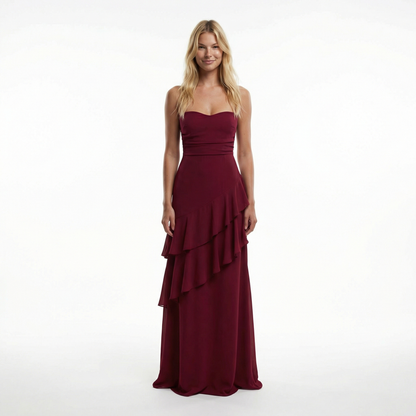 Chiffon Sheath Long Dress with Spaghetti Straps and Ruffle Detail 6