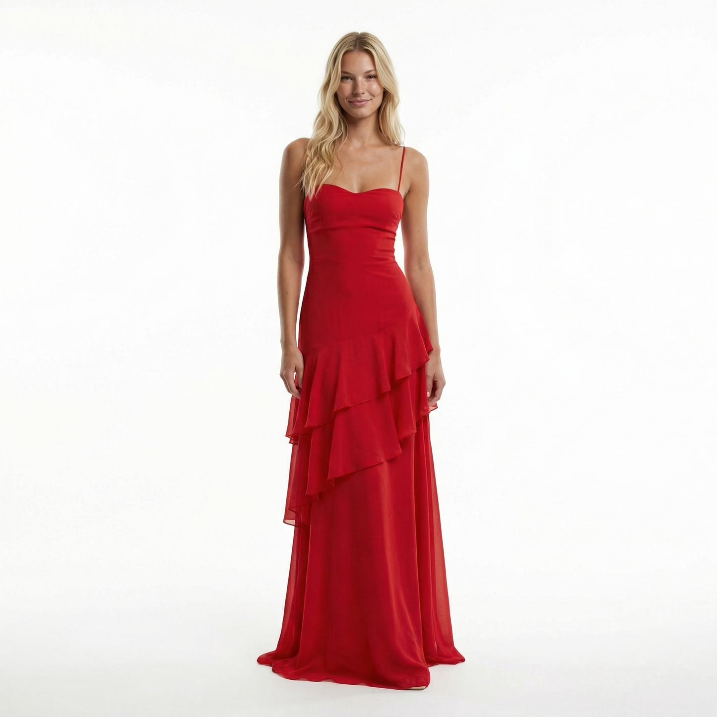 Chiffon Sheath Long Dress with Spaghetti Straps and Ruffle Detail 7