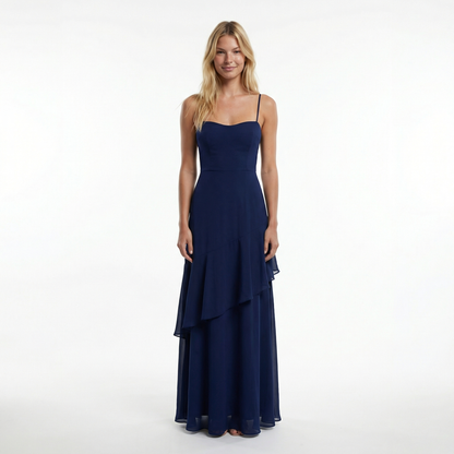 Chiffon Sheath Long Dress with Spaghetti Straps and Ruffle Detail 8