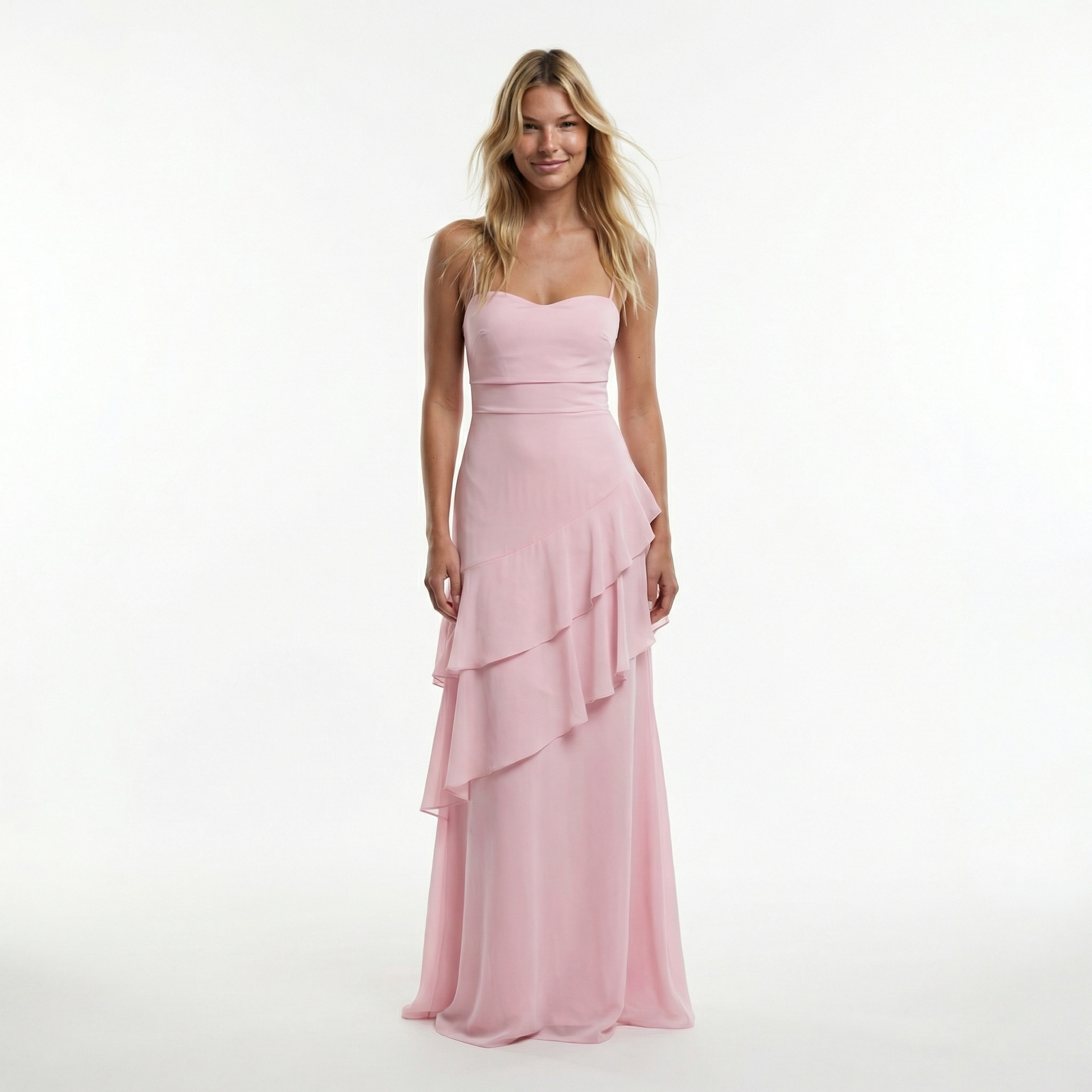 Chiffon Sheath Long Dress with Spaghetti Straps and Ruffle Detail 9