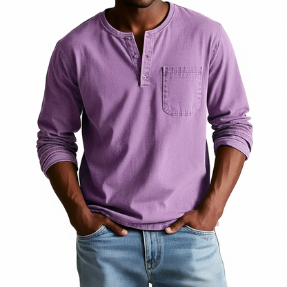 Classic Denim Shirt with Henley Neckline and Chest Pocket Detail 5