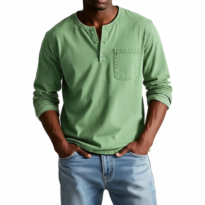 Classic Denim Shirt with Henley Neckline and Chest Pocket Detail 6