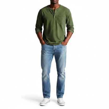 Classic Denim Shirt with Henley Neckline and Chest Pocket Detail 7