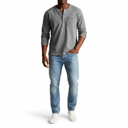Classic Denim Shirt with Henley Neckline and Chest Pocket Detail 8
