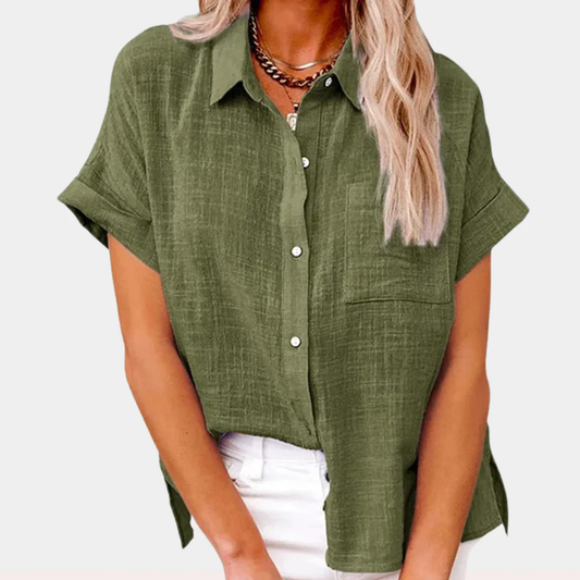 Cotton Linen Short-Sleeve Blouse for Effortless Summer Style 0