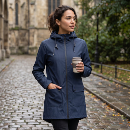 Elegant Hooded Zip Front Utility Coat