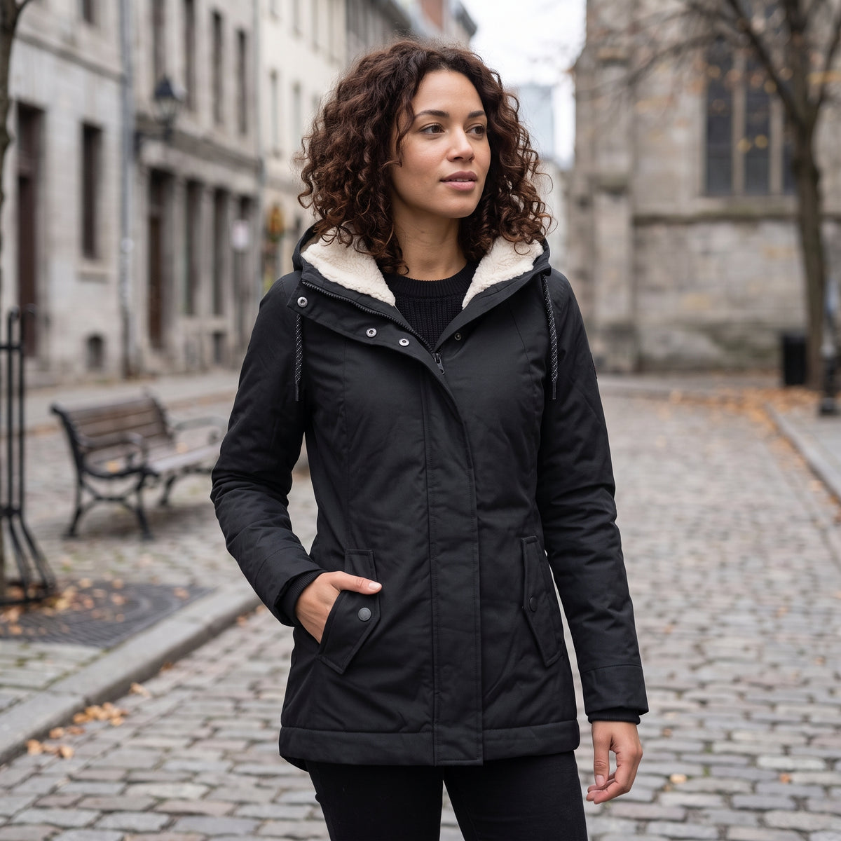 Elegant Hooded Zip Front Longline Coat