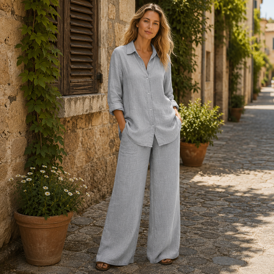 Elegant Matching Set with Flowy Wide Leg Pants