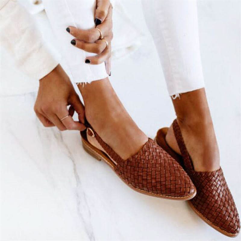 Elegant Leather Woven Sandals - Comfortable Summer Style with Adjustable Buckle 1