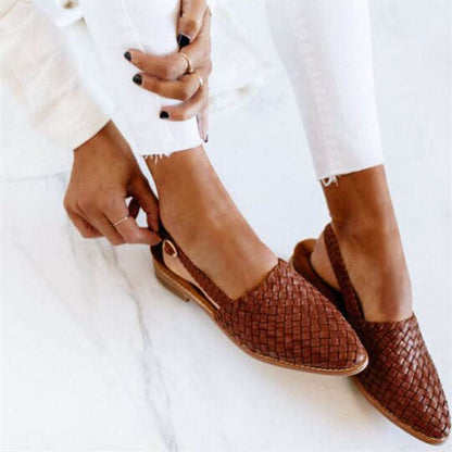 Elegant Leather Woven Sandals - Comfortable Summer Style with Adjustable Buckle 1