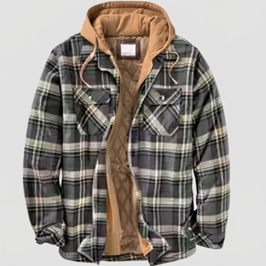Hooded Plaid Button Front Casual Jacket