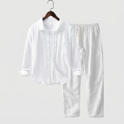Relaxed Button Front Shirt Matching Pants Two-Piece Set