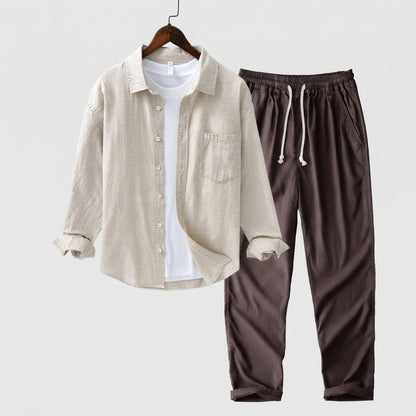 Relaxed Button Front Shirt Matching Pants Two-Piece Set