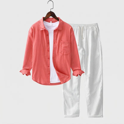 Relaxed Button Front Shirt Matching Pants Two-Piece Set